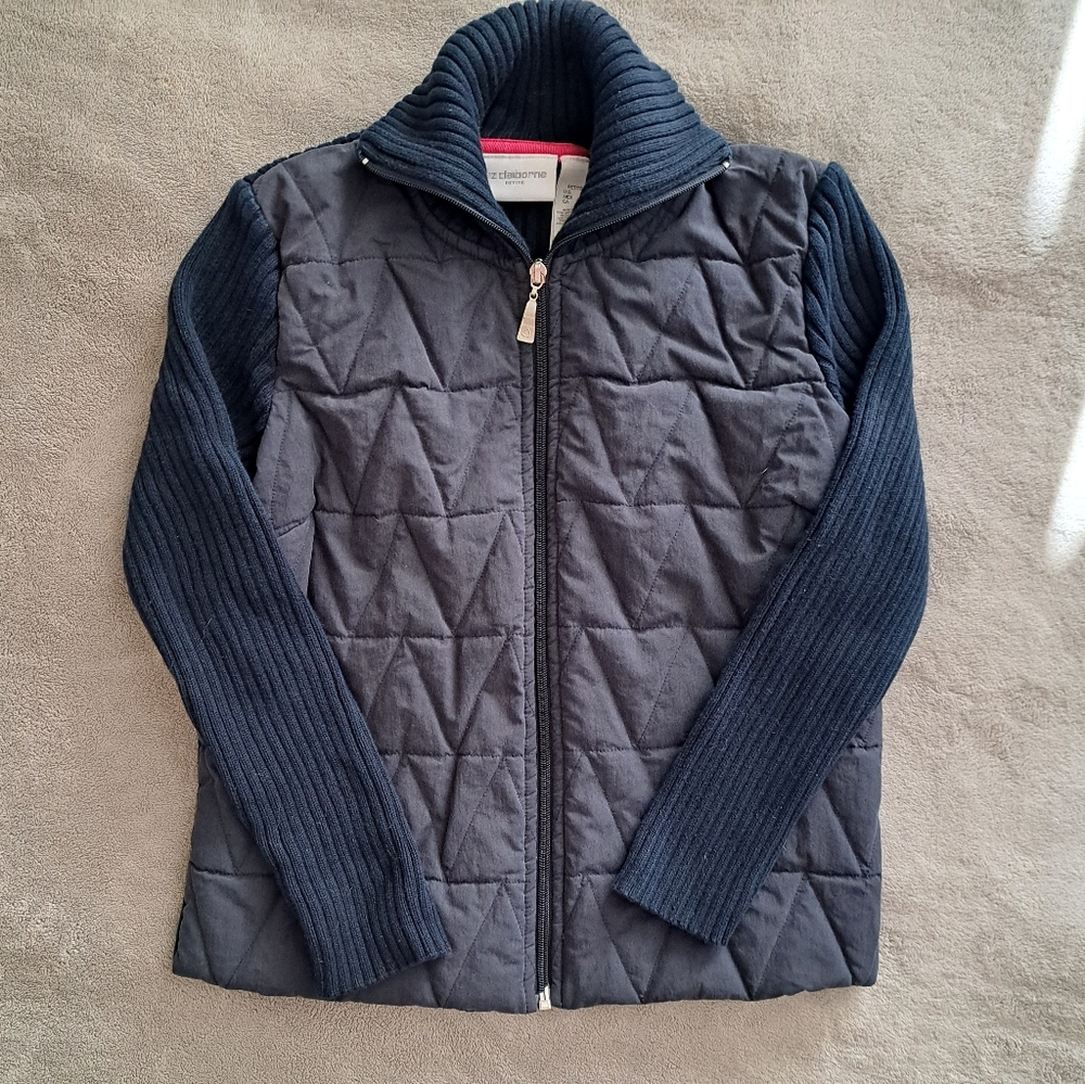 Liz Claiborne Modern Casual Navy Blue Quilted Sweater Jacket Size PS